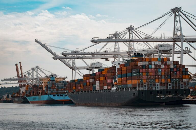Cargo vessels moored at a pier