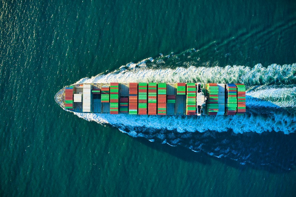 Top-down view of a container ship
